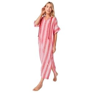 Tuckernuck Women Pink Coral Long Beach Cover Up Hooded High Slit Cotton M-L